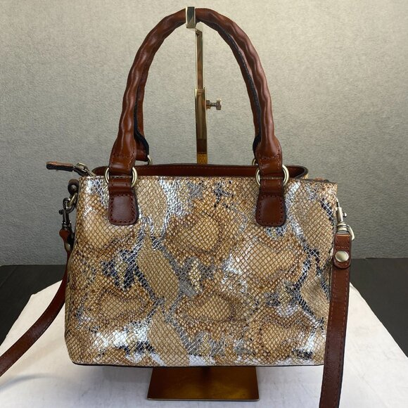 Patricia Nash ‘Norcia’ Metallic Python Print Cracked Leather‎ Satchel Crossbody - Picture 3 of 15